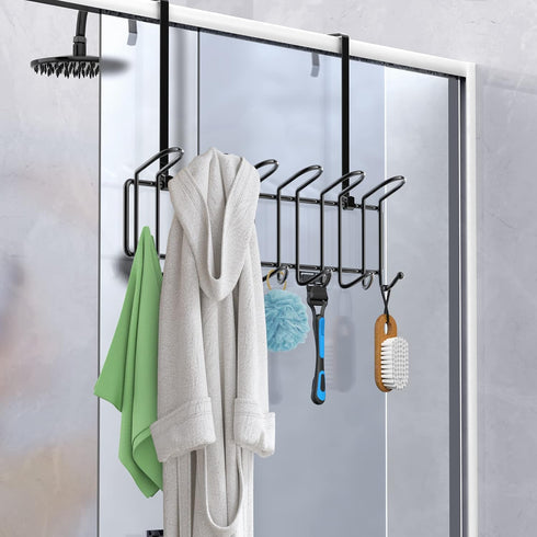 Coat Rack Wall Mounted Hook Rack Over The Door Hook Organizer 13 Hooks, Heavy-Duty Iron Wire Black...