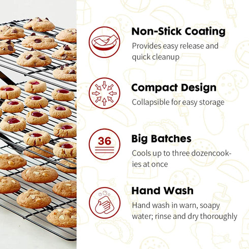 ShellKingdom Cooling Racks, Stainless Steel Non-Stick Baking Racks And Oven Safe Wire Cool Racks for Cookies, Cakes and Baking,3-Tier,Foldable...