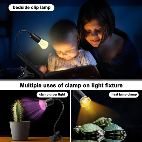 Desk Clip Lamp Holder, Clamp Light Fixture with 35cm Stable Gooseneck, Adjustable Lamp with Swtich, E26/E27 Clamp Light Socket, Heat Grow Lamp Cla...