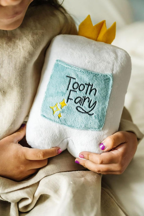 6" Tooth Fairy Pillow with Back Pocket - Soft Plush Stuffed Animal Toy for Kids, Boy or Girl - Squishable Holder...