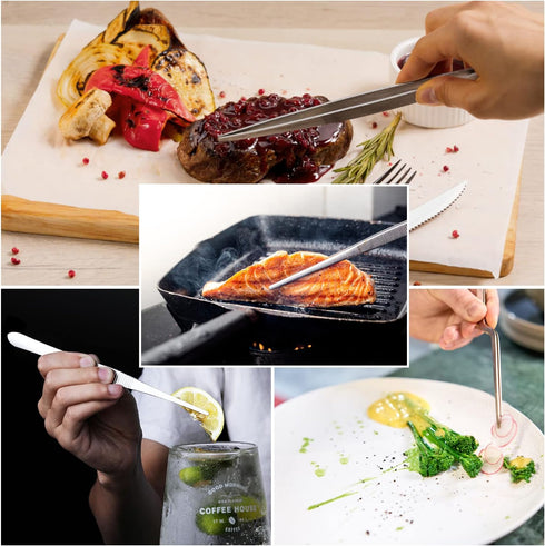 Fine Tweezer Tongs, 2pcs Cooking Tweezers, 12'' Stainless Steel Food Tweezers, Extra-Long Tweezer with Round and Straight Tips for Baking, Decorat...