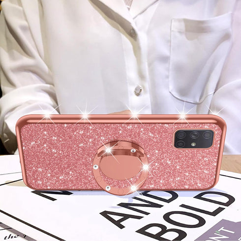 nancheng for Samsung Galaxy A71 5G Phone Case Cute Girls Women Glitter Silicone Case with Ring Stand Strap Lanyard Shockproof Protection Cover - R...
