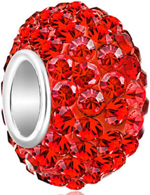 CharmSStory 925 Sterling Silver Red Simulated Birthstone Charms Synthetic Crystal Bead For Bracelets...
