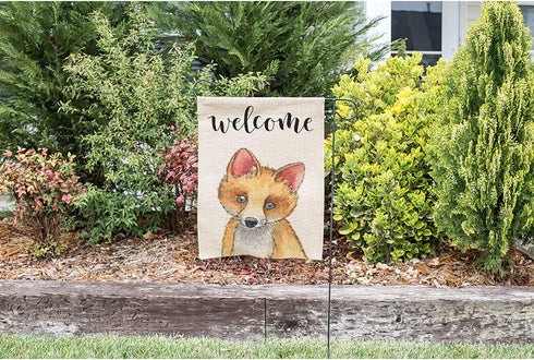 Moslion Fox Welcome Garden Flag Vertical Double Sided Cute Animal Fox with Orange Fur House Flags Home Burlap Banners 12.5x18 Inch for Outdoor Dec...