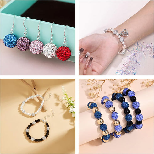 Rhinestone Beads for Jewelry Making 200pcs Mix 10mm Rhinestone Beads for Pens Making Bulk Glitter Sparkle Disco Ball rhinestone Spacer Beads for B...