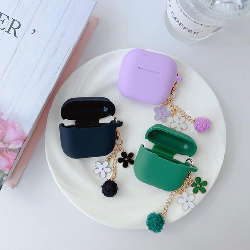 Cute Purple Case for Airpods 3rd Generation Cover for girl Women with Pom pom Flower Keychain & Cleaner Kit, Soft Silicone Airpods iPod 3rd Gen Pr...