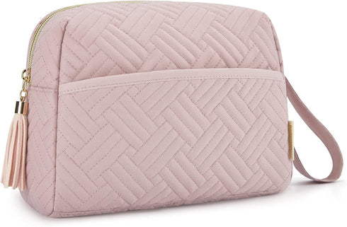 BAGSMART Travel Makeup Bag, Cosmetic Bag Make Up Pouch Small Travel Zipper Pouch,Water-resistant Toiletry Bag,Makeup Organizer Bag for Women,Pink...