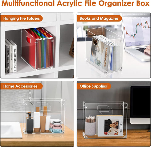 MaxGear File Organizer Box, Acrylic Hanging File Folder Organizer for Letter Size, Portable File Box with Handles, Desktop Clear Hanging Folder Or...