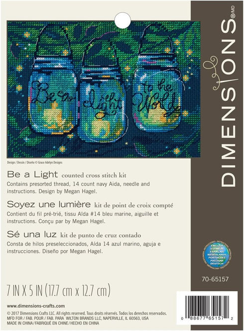 Dimensions Counted Cross Stitch Kit for Beginners, 'Be a Light', 14 Count Navy Aida, 7'' x 5''...