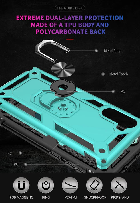 for Samsung Galaxy Note 10 Case, Note10 Case with HD Screen Protectors, Military-Grade Metal Ring Holder Kickstand 15ft Drop Tested Shockproof Cov...