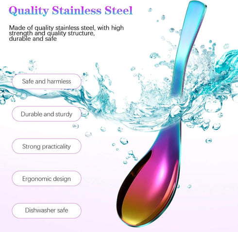 6 Pieces Rainbow Soup Spoon Colorful Stainless Steel Spoon Mirror Finish Spoons Kitchen Serving Spoons for Soup Rice Tea Milk Coffee Dessert...