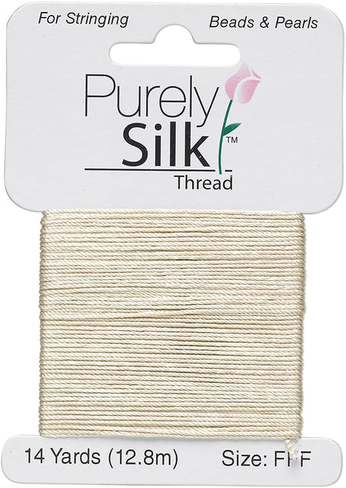 Purely Silk Simply Silk Beading Thread Cord Size FFF Ecru 0.016 Inch 0.42mm 14 Yards Card for Stringing Weaving Knotting Kumihimo...