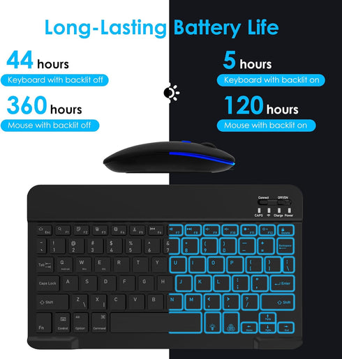 LAMA 7 Colors Backlit Universal Bluetooth Keyboard and Mouse, Ultra-Slim Rechargeable Wireless Keyboard and Mouse for iPad/iPad Mini/iPad Air iPad...
