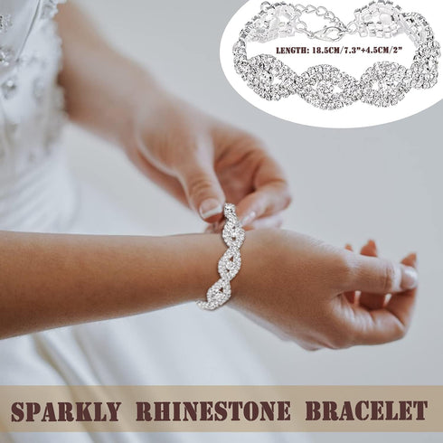 EIELO 6 Pcs Rhinestone Stretch Bracelet for Women Sparkly Clear Crystal Wedding Bridal Bridesmaid Stretch Bracelet Jewelry Stackable Elastic Pearl...