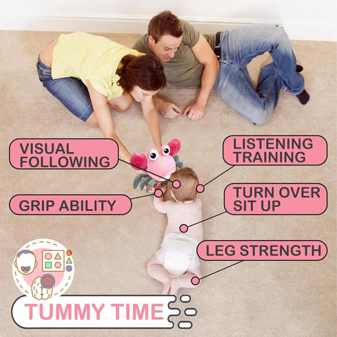 Pbooo Crawling Crab Baby Toy - an Interactive Walking, Dancing Crab Musical Toy for Babies - Ideal for Tummy Time, Neck Muscle Development, and Cr...