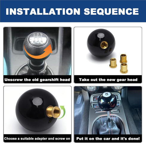 Shift Knob Manual Gear,Round Ball Shift Knob Acrylic Gear Shift Knob,Universal Shifter Knob with 3 Adapter,Fit for Manual Car (Black 8)...