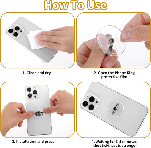 Cell Phone Ring Holder 4 Pack Transparent Ring Holder Diamond Clear Finger Grip 360° Degree Rotation Kickstand Compatible Various Mobile Phones or...