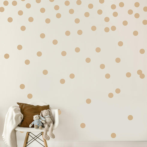 Light Brown Wall Decal Dots (200 Decals) | Easy Peel & Stick + Safe on Walls Paint | Removable Matte Vinyl Polka Dot Decor | Round Circle Art Glit...