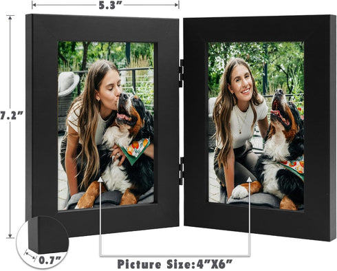 Frametory, 4x6 Double Picture Frame - Real Glass Hinged 2 Photos Collage, Desktop Picture Frame Standing Vertical (White, 1 Pack)...