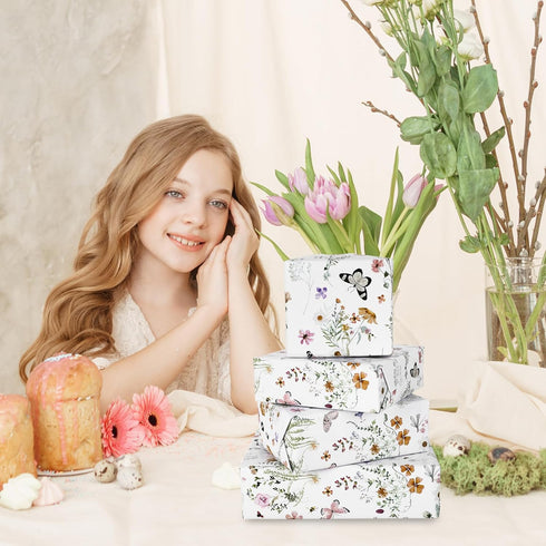JarThenaAMCS Wildflower Wrapping Paper -Mini Roll- 17 Inch x 32.8Ft Watercolor Floral Butterfly Gift Wrap Paper Spring Art Paper for Wedding Brida...