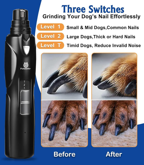 Dog Nail Grinder, Dog Nail Trimmers and Clippers Kit, 2-Speed and LED Light, Powerful Touch-Switch, Quiet and Low-Vibration Pet Nail Trimmers for ...