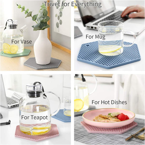 4 Packed Silicone Trivet Mats - DIY Different Size Dish Drying Mat, Hot Pot Holder for Pots & Pans, Non-Slip & Heat Resistant Kitchen Hot Pads for...