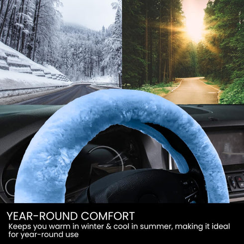 Andalus Brands Fluffy Wool Sheepskin Steering Wheel Cover, Soft & Fuzzy Plush, Universal Fit 14 1/2-15 1/2 Inch, Anti-Slip, Comfortable & Luxuriou...