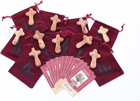 Zuluf Set of 10 Small Comfort Crosses 2.5" (6cm) for Hospital Comfort Gifts, Thumb Cross Wooden, Pocket Prayer, Stress Cross, Little Wooden Crosse...