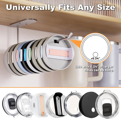 3 Pack Tumbler Lid Organizer, 7.9" Space Saving Tumbler Lid Holder for Yeti Tumbler/Stanley Tumbler/Simple Modern Tumbler Lids, Self-Adhesive or D...