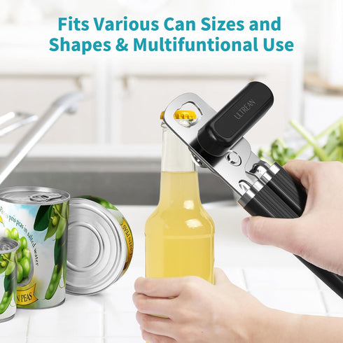 Ultrean Manual Can Opener Bottle Opener,Heavy Duty Stainless Steel Smooth Edge Manual Hand Held Can Opener With Soft Touch Handle, Rust Proof Over...