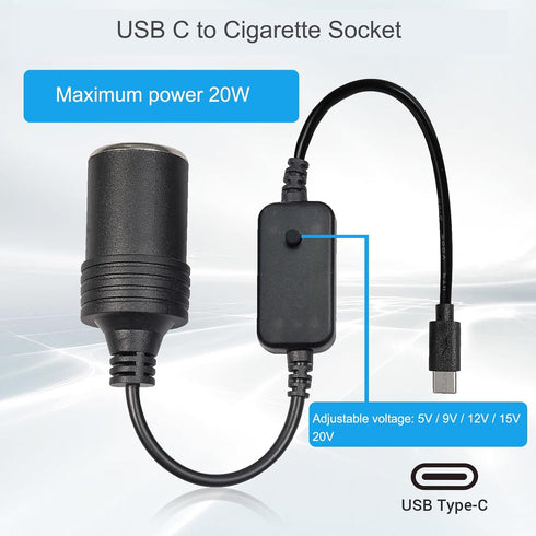USB C Male to 12V Adapter, USB to Car Cigarette Lighter Socket Converter Cable (2-Pack)......