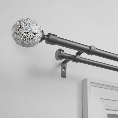 Exclusive Home Curtains ER1024-02 66120 White Mosaic Double Curtain Rod and Finial Set, Adjustable 66"-120", Gunmetal...