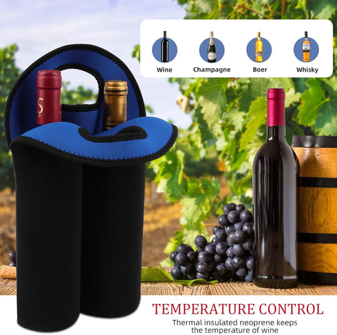 Desing Wish 2-Bottle Set Wine Carrier Tote Bag for 750ml Red/White Wine Bottles, Insulated Neoprene Wine Cooler Bag Wine Gift Bags for Gift/Picnic...
