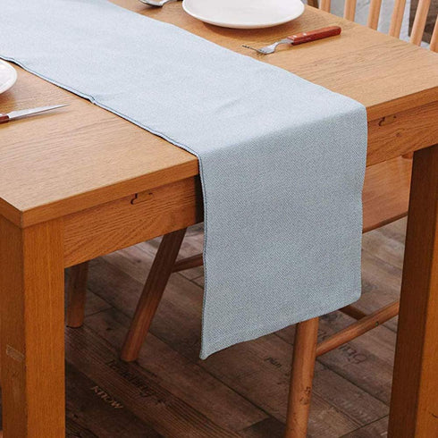 12 x 36 Inch Long Handmade Soft Faux Linen Table Runner with eco-Friendly Blended Fabric Suitable for Short Table Light Blue...