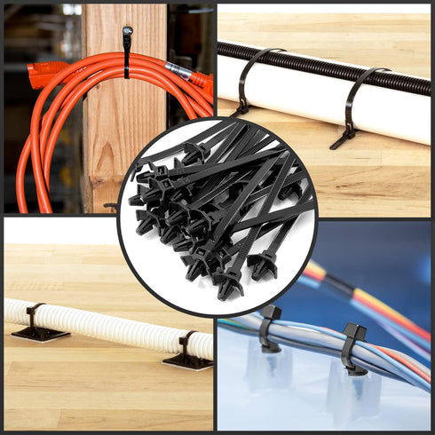 50 Pcs Black Nylon Push Mount Cable Zip Tie,120mm / 4.7Inch Arrow Push Mount Cable Ties, Multi-Purpose Self-locking Wire Wrap Strap...