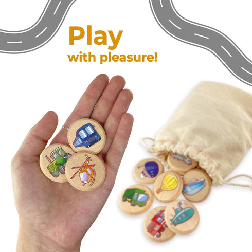 Ulanik Transport Matching Memory Game for Toddlers Age 3 + Year Old Preschool Wooden Board Games for Kids 4-8 Learning & Education Toys — 30 chips...