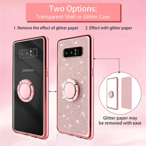 for Galaxy Note 8 Phone Case with Ring Stand Lanyard Strap Drop Protection Shockproof 2-Layer Protective Cover Cute Bling Glitter Girls Women Case...
