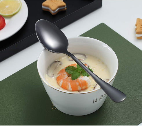 Black Teaspoons, Kyraton 6 Pieces 6.7" Stainless Steel Tea Spoons With Black Titanium Plating, Ice Cream Spoons, Dessert Spoon, Coffee Spoon,Golde...