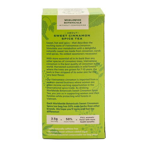 Worldwide Botanicals Sweet Cinnamon Spice Herbal Tea - Organic, Caffeine Free, Kosher, Naturally Sweet, 50% More Herbs - 25 Tea Bags...