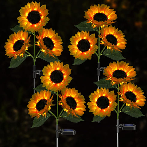 Solar Sunflower Lights, 800mA Solar Garden Light with Real Looking Flowers Outdoor Waterproof Solar Stake Lights for Back Yard, Flower Bed, Pathwa...