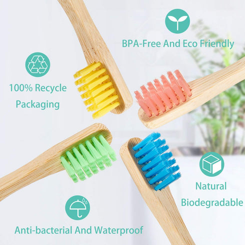 10 Pieces Kids Bamboo Toothbrush Natural Soft Bristle Toothbrush Wooden Toothbrushes Toddlers Adults Natural Wood Organic Toothbrush BPA-Free Colo...