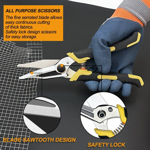 9-Inch Heavy Duty Scissors, Multifunction Shears for Cutting Cable Wires, Cardboard, Vinyl Siding, Straight Snips (Reinforce)...