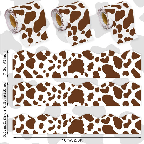 Whaline 98.4ft Cow Print Bulletin Board Borders 3 Sizes Brown White Highland Cow Die-Cut Bulletin Board Trim for Cow Party Birthday School Classro...