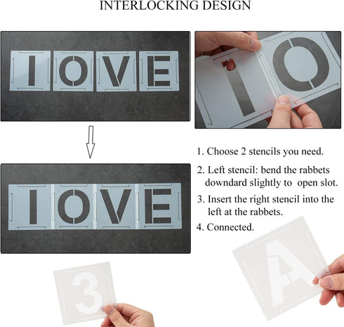 3 Inch Letter Stencils for Painting, 62 Pcs Reusable Plastic Letter Number Stencils, Interlocking Template Kit for Painting on Wood, Wall, Fabric,...