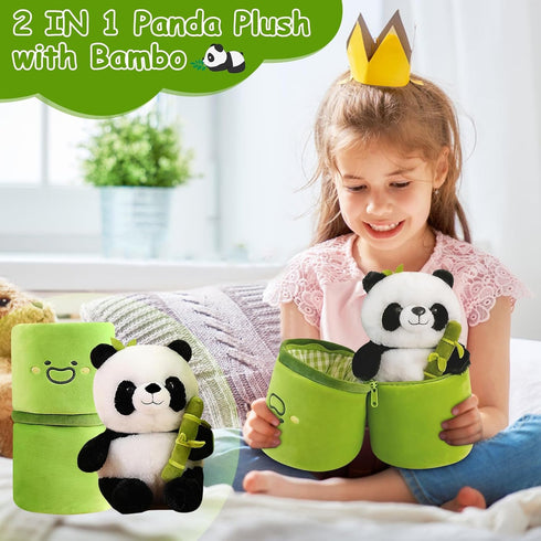 Emoin Panda Stuffed Animals Panda Bamboo Plush Toy 11.8 Inch Bamboo Tube Panda Pillow Stuffed Panda Bear Plushies Panda Doll Gifts for Boys Girls...