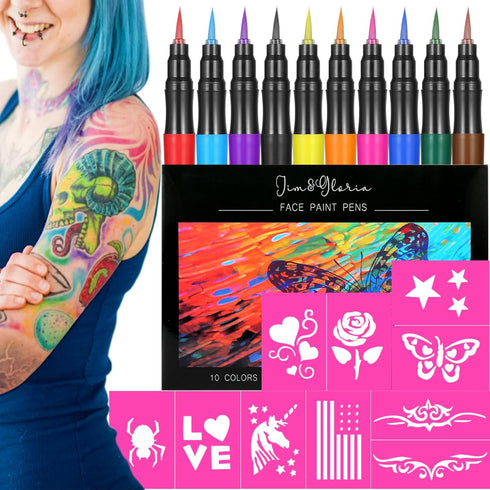 Jim&Gloria Temporary Tattoo Markers For Skin Fake Tattoo Pens Washable Face Paint Body Painting Art Gift for Girls Boys Adults Teen Trendy Stuff, ...