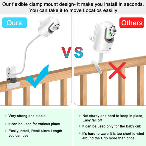 Flexible Clip clamp Mount Compatible with Infant Optics DXR-8 and DXR-8 PRO Video Baby Monitor Camera 15.7 inches Flexible Long Gooseneck Arm, Bab...