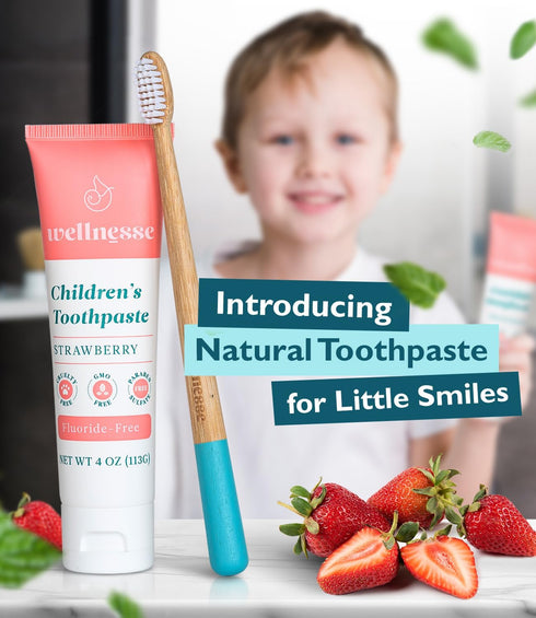 Wellnesse Kids Hydroxyapatite Toothpaste with Xylitol & Fluoride-Free - Natural Ingredients w/Strawberry Flavor - Suitable for Toddlers to Baby Ki...