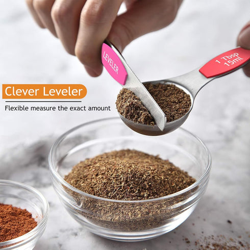 Magnetic Measuring Spoons Set - Wildone Stainless Steel Double Sided Measuring Spoons Set of 7, for Dry and Liquid Ingredients, including 6 Heavy ...
