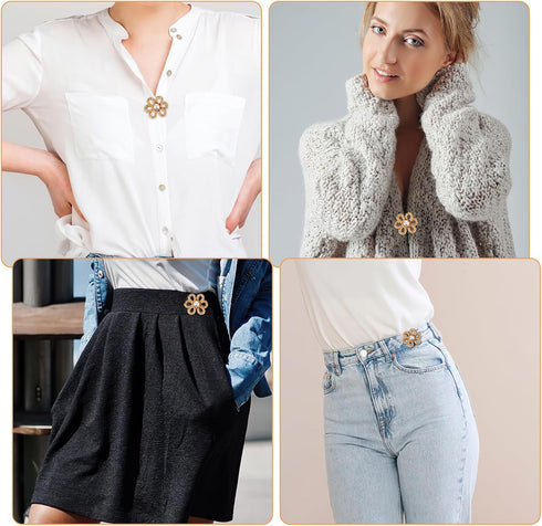 8 Sets Flower Jean Buttons, Jeans Waist Tightener No Sew Button Pins Adjustable Decorative Waist Buckles Detachable Jean Clips for Loose Jeans Pan...